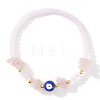 Natural Rose Quartz Chip & Brass Evil Eye & Glass Beaded Stretch Bracelets for Daily Wear PI9480-3-1