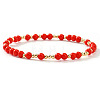 Acrylic & Brass Round Beaded Stretch Bracelets for Women QH9585-5-1
