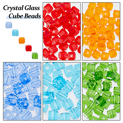 150Pcs 5 Colors Transparent Glass Beads GLAA-FH0001-80-1