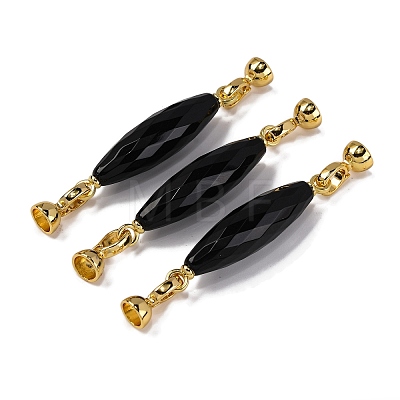 Rack Plating Brass and Black Onyx Flod Over Clasps KK-B103-08G-1