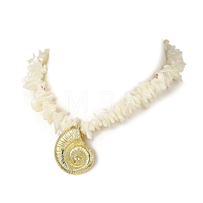 Ocean Brass Conch Shell Shape Pendant Natural Shell Chip Beaded Necklaces NJEW-JN06373-1