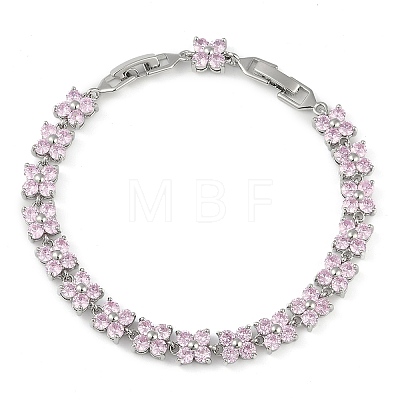 Noble Gift Ideas for Lady Platinum Tone Brass Micro Pave Cubic Zirconia CZ Flower Link Chain Bracelets BJEW-L472-03-1-1