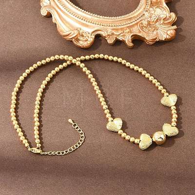 Brass Micro Pave Clear Cubic Zirconia Heart Round Beaded Bib Necklaces for Women NJEW-F364-08G-1
