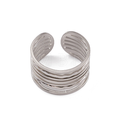 304 Stainless Steel Multi Line Open Cuff Rings for Women RJEW-G285-10P-1