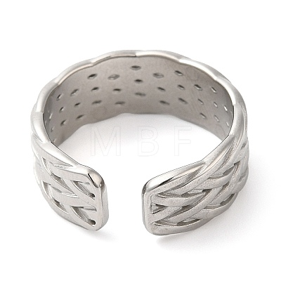 304 Stainless Steel Textured Open Cuff Ring for Women RJEW-I098-34P-1
