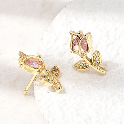 Brass Micro Pave Cubic Zirconia Stud Earrings KK-CBA8324-19G-02-1