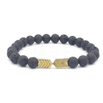 Natural Lava Rock & Electroplated Synthetic Non-magnetic Hematite Beads Stretch Bracelets GE0373-2-1