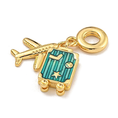 Rack Plating Brass Dark Cyan Enamel European Dangle Charms KK-U035-24G-1