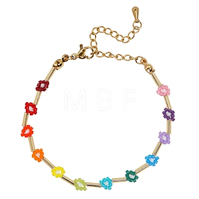 Miyuki Glass Seed Daisy Flower Beaded Bracelet for Women BJEW-A121-66-1