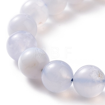 Natural Blue Chalcedony Round Beaded Stretch Bracelet for Women BJEW-JB09088-1