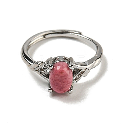 Oval Natural Rhodonite Adjustable Rings RJEW-Q818-01P-04A-1