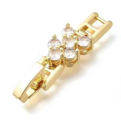 Brass Micro Pave Clear Cubic Zirconia Fold Over Clasps KK-Q043-21G-1