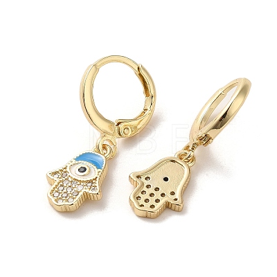 Hamsa Hand with Evil Eye Real 18K Gold Plated Brass Dangle Leverback Earrings EJEW-Q797-04A-02G-1