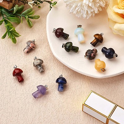 12 Pieces Gemstone Mushroom Charm Pendant Crystal Mushroom Natural Stone Pendants Mixed Color for Jewelry Necklace Earring Making Crafts JX550C-1