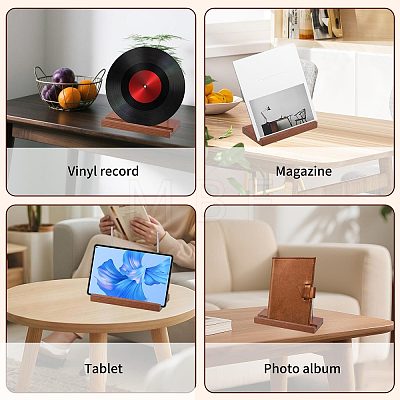 Wood Vinyl Record Slotted Display Stands with Stainless Steel Support ODIS-WH0043-344A-1