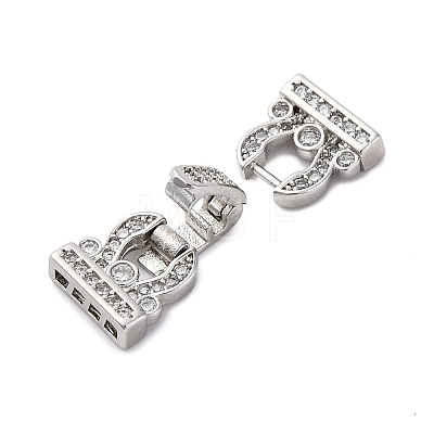 Brass Micro Pave Clear Cubic Zirconia Fold Over Clasps KK-P291-16P-1