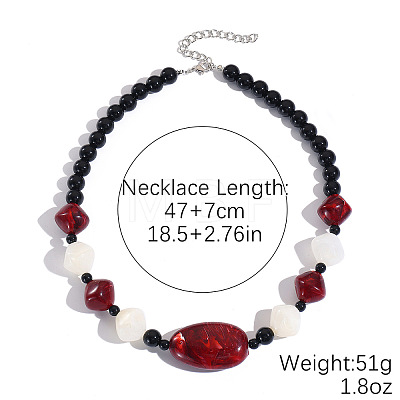 Resin Geometric Oval Graduated Beaded Necklaces with Alloy End Chains WG4F80F-03-1
