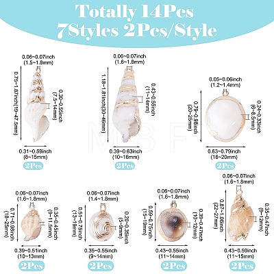 14Pcs 7 Styles Electroplated Natural Mixed Shell Pendants BSHE-TA0001-34B-1