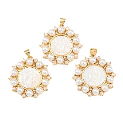 Natural White Shell Flower Pendants KK-F919-45G-1