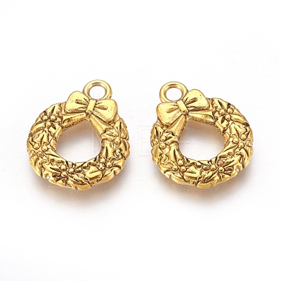 Tibetan Style Alloy Christmas Wreath Pendants TIBEP-GC153-AG-RS-1