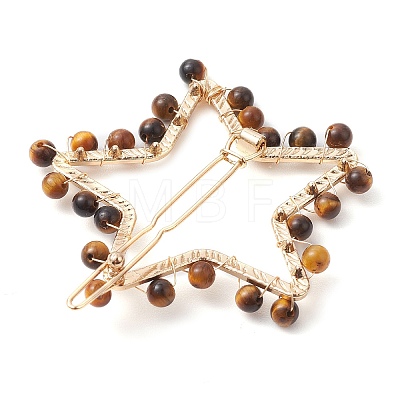 2Pcs Moon & Star Alloy with Natural Tiger Eye Hollow Hair Barrettes PHAR-JH00105-04-1