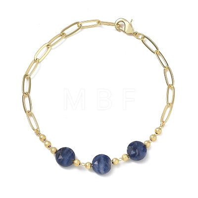 Natural Sodalite Faceted Flat Round Beaded Brass Paperclip Chain Bracelets GG-CBA37F5-02G-13-1