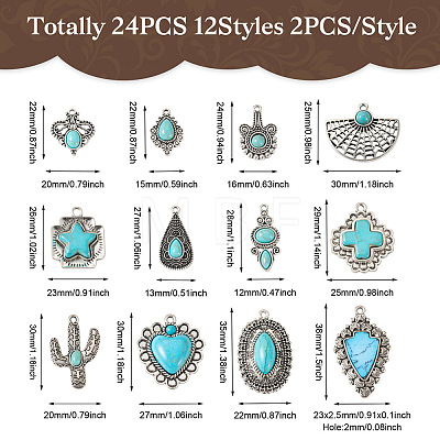 24Pcs 12 Styles Synthetic Turquoise Pendants FIND-TA0001-79-1