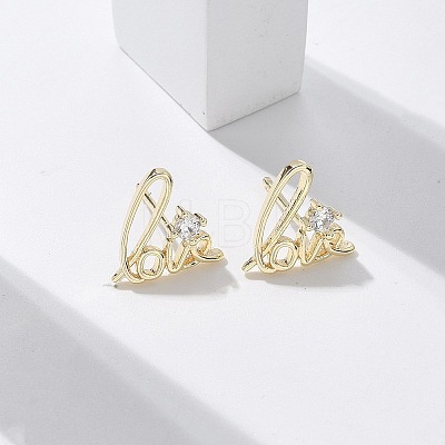 Brass Clear Cubic Zirconia Stud Earrings EJEW-Q014-10G-1