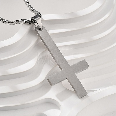 304 Stainless Steel Inverted Cross Pendant Box Chain Necklaces NJEW-NH0001-07P-1