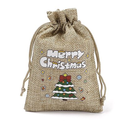 Christmas Printed Burlap Packing Pouches Drawstring Bags ABAG-Q053-02A-03-1