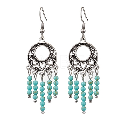 Synthetic Turquoise Beaded Chandelier Earrings EJEW-JE06191-1