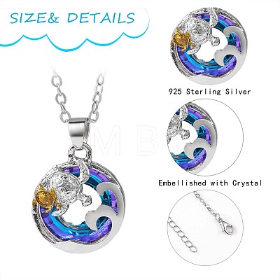 Double Turtle and Wave Alloy Pendant Necklace with Rhinestone JN1015A-1