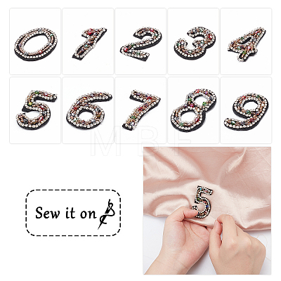 Fingerinspire 10Pcs 10 Style Number Colorful Rhinestone Patches DIY-FG0002-80-1