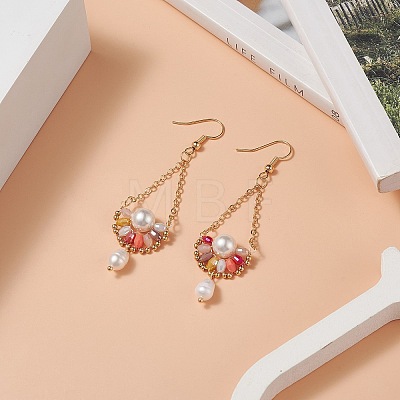 4 Pair 4 Color Natural Pearl & Glass Teardrop with Flower Dangle Earrings EJEW-TA00222-1