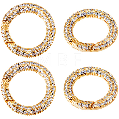 4Pcs Brass Micro Pave Cubic Zirconia Spring Gate Rings KK-SC0007-73-1