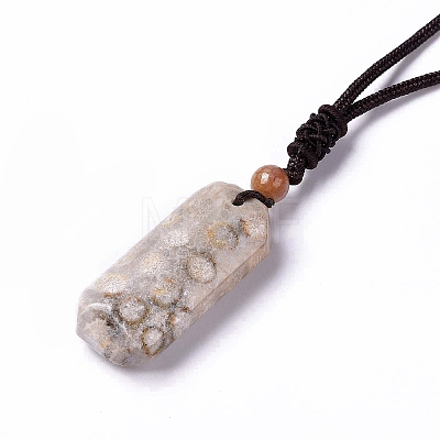 Dyed Natural Fossil Coral Rectangle Pendant Necklace with Nylon Cord for Women NJEW-C002-05-1