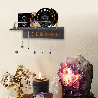 Moon Phase Wooden Crystal Pendulum Wall Shelf ODIS-WH0050-05-1