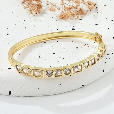 Brass Micro Pave Clear Cubic Zirconia Hinged Bangles for Women BJEW-K274-10G-1