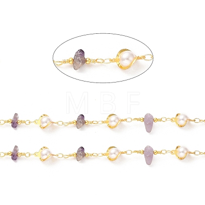 Handmade Natural Amethyst Chip Beaded Chains CHC-M024-22G-01-1