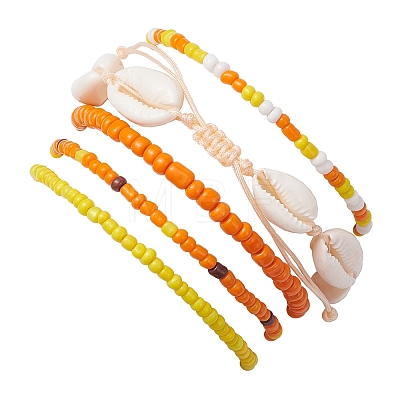 5Pcs 4 Styles Glass Seed Beaded Bracelet Set & 1 Pcs Shell Beads Bracelets BJEW-TA00587-01-1