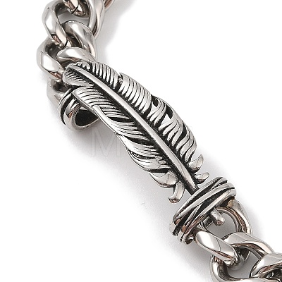 Ion Plating(IP) 304 Stainless Steel Feather Link Chain Bracelets for Men BJEW-B096-44AS-1