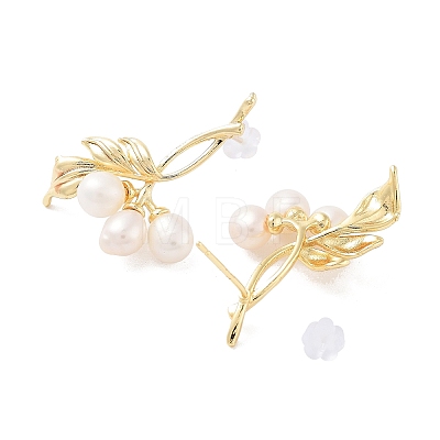 Natural Pearl Ear Studs EJEW-P256-24G-1