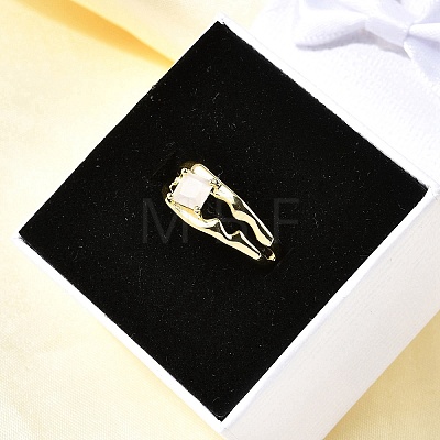 Square Brass Cat Eye Cuff Rings RJEW-G344-01G-01-1