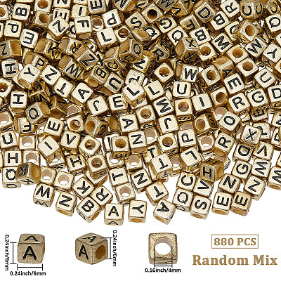 880Pcs Antique Golden Plated Large Hole Acrylic Letter European Beads PACR-PA0001-22-1