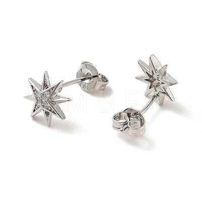 Rack Plating Brass Micro Pave Clear Cubic Zirconia Star Stud Earrings EJEW-F301-25-1