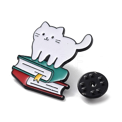 Bookish Cat Shape Alloy Enamel Pin Brooches JEWB-C029-04D-EB-1