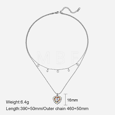 304 Stainless Steel with Cubic Zirconia Double Layer Necklaces FS-WG7985A-13-1
