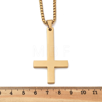 304 Stainless Steel Inverted Cross Pendant Box Chain Necklaces NJEW-NH0001-07G-1