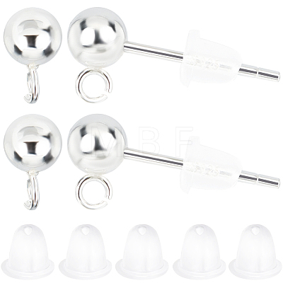 Beebeecraft 5 Pairs 925 Sterling Silver Round Ball Stud Earring Findings STER-BBC0006-26A-1