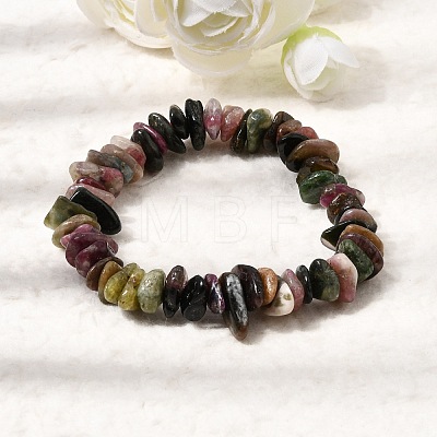 Natural Multicolor Tourmaline Chip Beaded Stretch Bracelets GG-CBA0FEA-01C-1